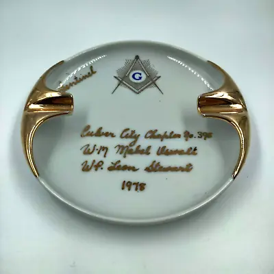 Vintage 1978 Ashtray Ceramic Freemason Symbol Masons Culver City Chapter • $29.87