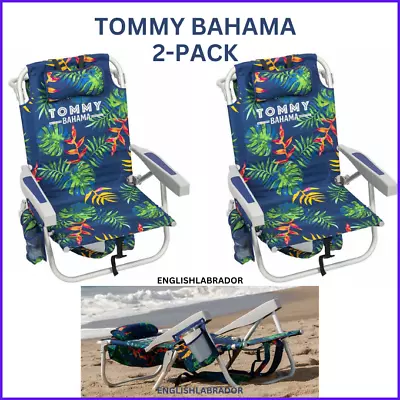 2-Pack Tommy Bahama Beach Chair Lay Flat Reclining Adjustable Green Leaves NEW • $100.94