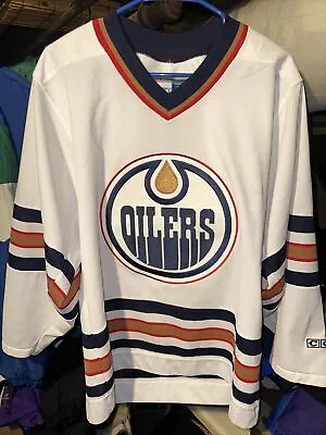 $50 • Buy Edmonton Oilers CCM Vintage Jersey Size Small White NHL Hockey Sewn