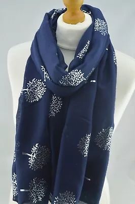 New Mulberry Tree Metallic Silver Foil Scarf Women Ladies Fashion Wrap Soft Gift • £8.07