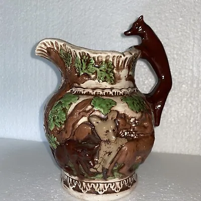 Vintage Fox Hunt 8 T  Pitcher Ceramic Fox Handle English Signed • $22