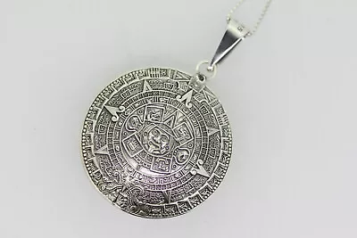 $50 • Buy Large Sterling Silver Hollow Aztec Pendant On Box Chain - 30 1/4 