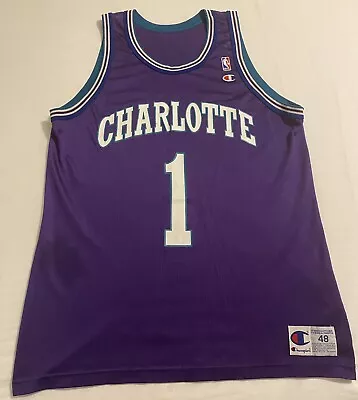 Men’s Vintage Champion Sz 48 XL Charlotte Hornets Muggsy Bogues #1 Jersey • $89.99