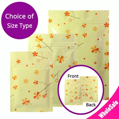 Multi-Sizes Yellow White Flower Printed Flat Foil Mylar Zip Lock Pouch Bag M14 • $97.96