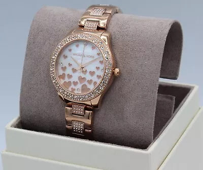 New Authentic Michael Kors Liliane Rose Gold Heart Crystals Women's Mk4597 Watch • $139.99