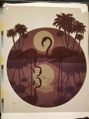 £9.04 • Buy Vintage Iron On Heat T-Shirt Transfer: Purple FLAMINGOES Birds In Water Scene