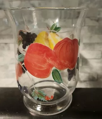 Elements Hand Blown Glass Hand Painted Hurricane Candle Holder Fruit Harvest • £12.26