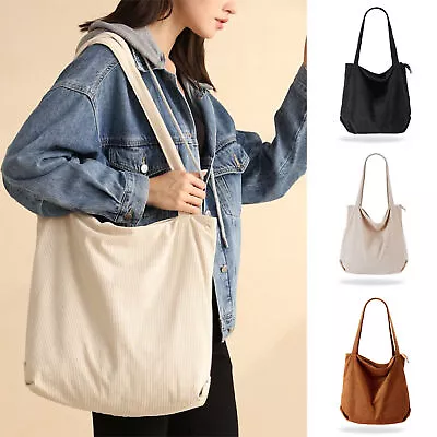 Women Canvas Corduroy Tote Bags Handbag Ladies Messenger Shoulder Bag Travel UK • £12.79