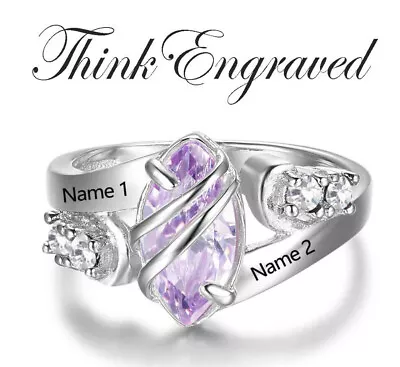 1 Marquis Birthstone Ring - 1 Stone Mother's Ring - 2 Engraved Names • $44.50