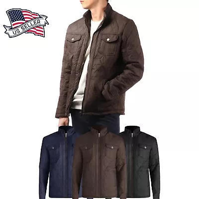 Mens Quilted Winter Jacket Padded Outdoor Diamond Puffer Coat Casual Business • $42.99