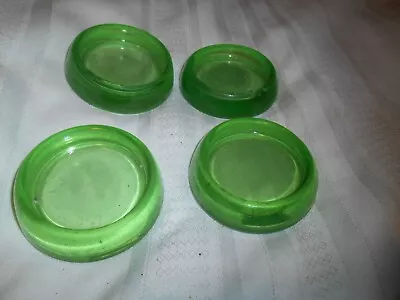 4 Vintage Hazel Atlas Depression Uranium Green Glass Furniture Coasters. L@@K!! • $18.99