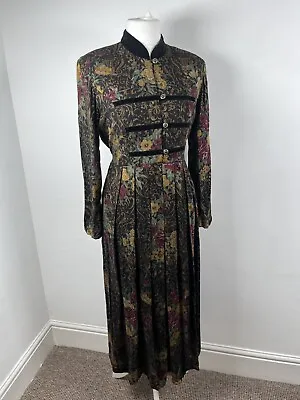 £34.99 • Buy Jessica Howard Vintage Maxi Dress Size UK 10 12 High Neck Dark Floral Pleated