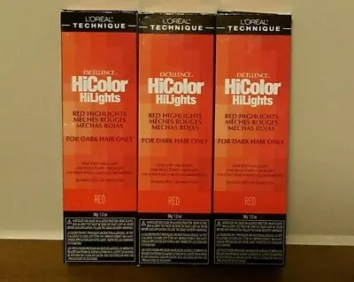 3 L'Oreal HiColor HiLights Dark Hair Only RED Highlights 3x 1.2 Oz * NEW • $22.99