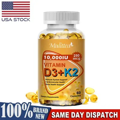 $11.99 • Buy Vitamin K2 (MK7) 250MCG With D3 10000 IU Bone & Heart Health Support Veggie Caps