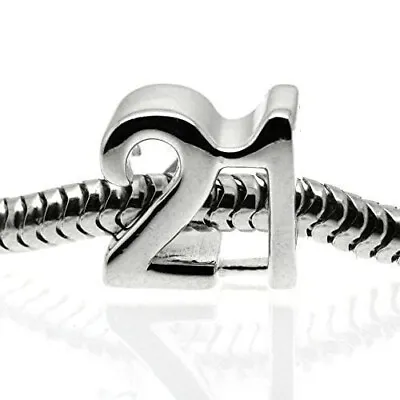 TWENTY ONE- 21st Birthday -  21  - Solid 925 Sterling Silver European Charm Bead • £9.99