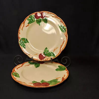 Franciscan Apple Set 2 Luncheon Plates 9 5/8  Red Green Brown 1958-1966 TV Mark • £48.17