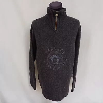 Vintage Versace Jeans Couture Medusa Wool Pullover Zip Knit Sweater Sz Mens XL • $149.99