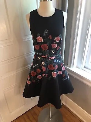 Erin Fetherston Fit & Flare Black & Colorful Florals Dress-size8-side Pockets!!! • $49.99