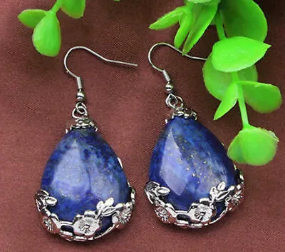 Tibet 925 Silver Drop Lapis Lazuli Flowers Gemstone Hook Earrings Jewelry • $6.99