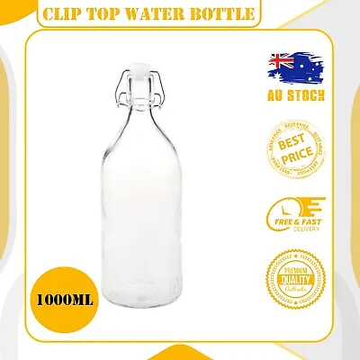 1000ml Clip Top Water Bottle 1 Litre Round Glass Bottle Flip Top Glass Bottles. • $2.12