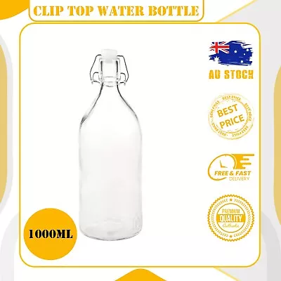 1000ml Clip Top Water Bottle 1 Litre Round Glass Bottle Flip Top Glass Bottles. • $2.11