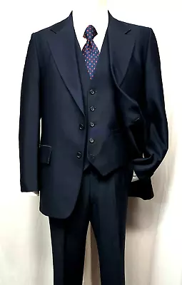 WARREN SEWELL Vintage 70s 3 Piece Suit Eisner Swedish Knit Navy 40 • $99