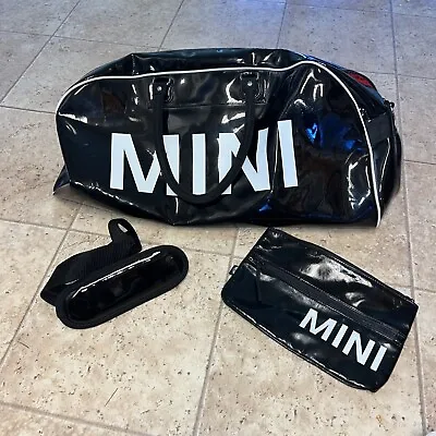 BMW/MINI Cooper Patent Black Duffle Gym Travel Overnight Bag Red Satin Interior • $41.95