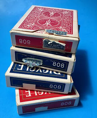 Playing Card Lot Vintage Bicycle #808 Red (2) & Blue (2) Partial Tax Stamp On 3 • $44