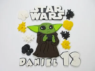 Star Wars Baby Yoda Cake Topper Personalised Edible Fondant Large. • £11