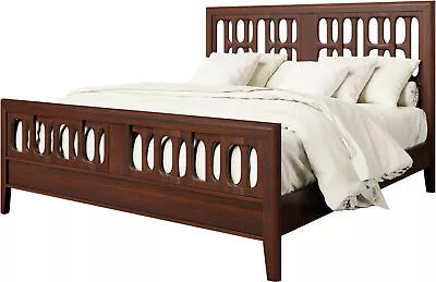 Amish Geometric Modern Panel Bed Solid Wood King Queen Meridian • $1699