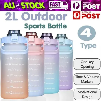 $12.99 • Buy 2 Litre Water Sports Bottle Straw Cup Drink Flask With Time Markings Gym