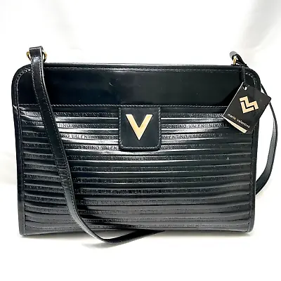 RARE! MARIO VALENTINO Shoulder Bag Hand Bag Logo Leather Black Vintage Authentic • $109.99