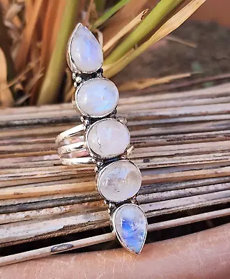 Solid 925 Sterling Silver Blue Fire Moonstone Wedding And Daily Uses Ring V420 • $9.79