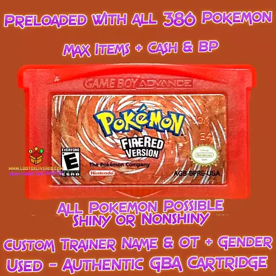 Pokemon Fire Red Authentic GBA Gameboy Advance - Preloaded All 386 Pokemon • $280