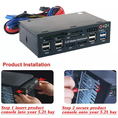 5.25'' PC Front Panel Dashboard Media USB 3.0 Hub ESATA SATA Card Reader • £19.99