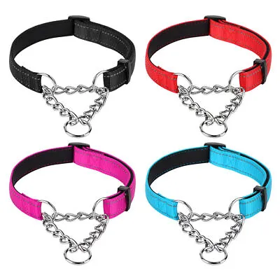 Reflective Martingale Dog Collar Nylon Half Check Choke Chain Training Bulldog • £8.22