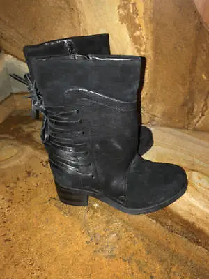 New~Miz Mooz Leather Suede Mid Calf Lace Up Boots~Black~Sakinah~36~5.5 - 6 • $71.99