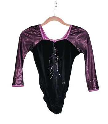 $30 • Buy Dreamlight Leotard 3/4 Sleeve Purple & Black Bling Competition Adult X Small