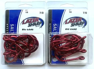 20 (2 Packs/10) Eagle Claw Lazer Sharp Red Big Game Fish Hooks Size 7/0 • $14.99