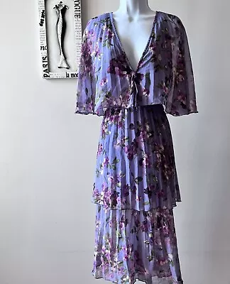 ASOS Purple Floral Print Pleated Tiered Women’s Midi Dress Size 14 • $32