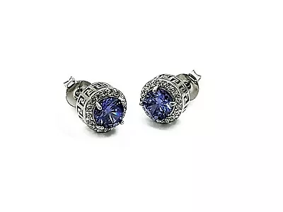 Tanzanite Ernest Greek Key Stud Earrings .925 STERLING SILVER • £23.16