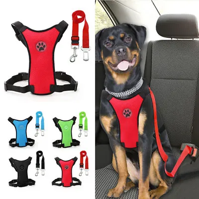 Breathable Dog Car Harness Safety Air Mesh Puppy Seat Belt Clip Lead Dogs Pet UK • £9.49