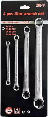 Juego De 4 Llaves De Estrella E-Torx Llaves Caja Tork Juego Llaves Anillo E E6 • $37.86