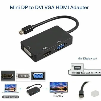 Mini Display Port(DP)Thunderbolt To Adapter HDMI VGA DVI MacBook Pro Mac Air BLK • £7.27