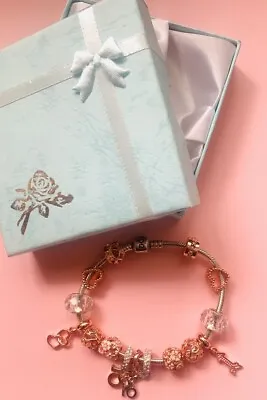 Genuine Pandora Bracelet - 20cm With Rose Gold Tone Charms In Box  #3a • £49.99