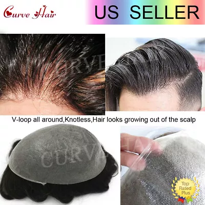 Ultra Thin Skin Mens Toupee Invisible Men Hair Replacement System Poly Hairpiece • $149