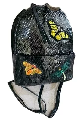 Victoria Secret Backpack Ltd. Ed. Small CITY Black Patent Vegan Sequin Butterfly • $29.99