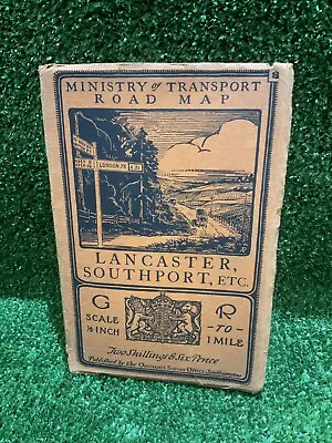 1923 Ministry Of Transport Lancaster Southport Linen Canvas Cloth Map Mancave • £12