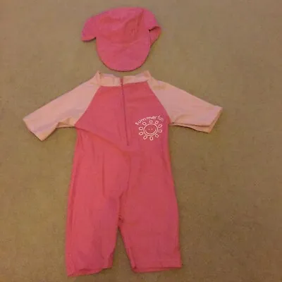 Baby Girl 18-24 Months Water Kids Pink Swimsuit And Hat - I Combine P&P • £2.30