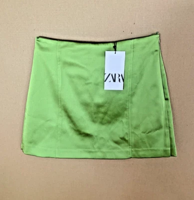 $20 • Buy ZARA Skort Skirt  Modern Charmeuse Satin  Bright Lime Green  Size Medium NWT